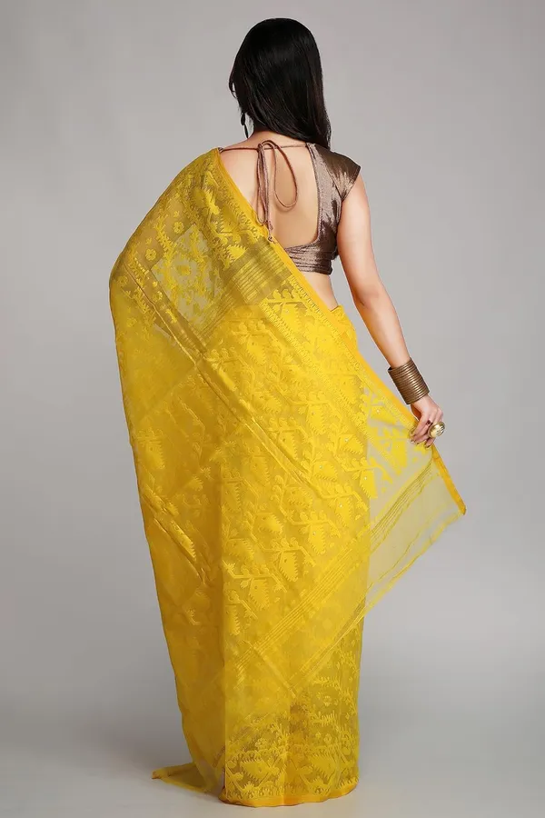 Yellow_Self_Design_Dhakai_Jamdani_Saree_Without_Blouse_Piece_For_Women