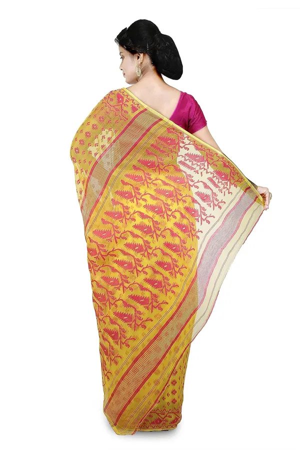 Yellow_Cotton_Silk_Saree_Without_Blouse_Piece_For_Women
