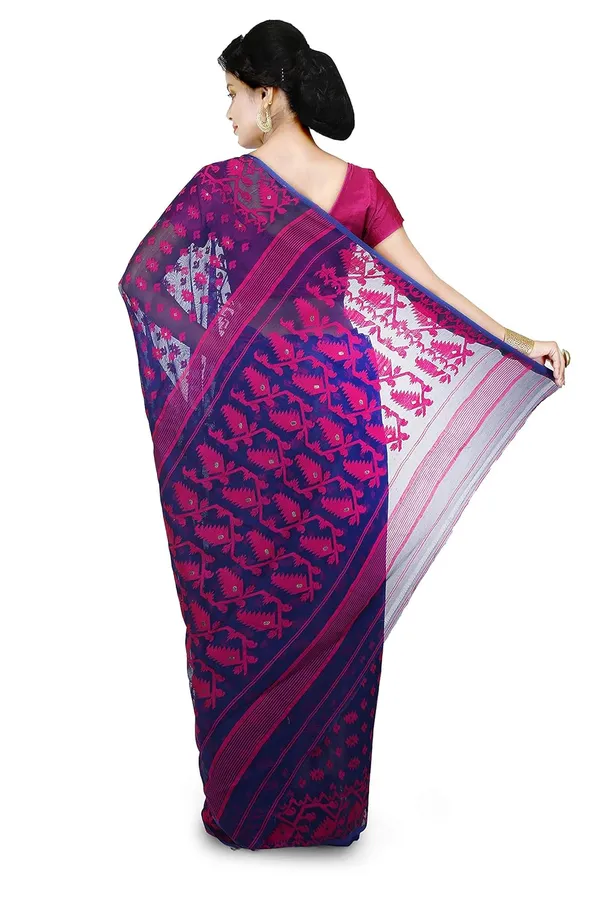 Blue_Cotton_Silk_Saree_Without_Blouse_Piece_For_Women