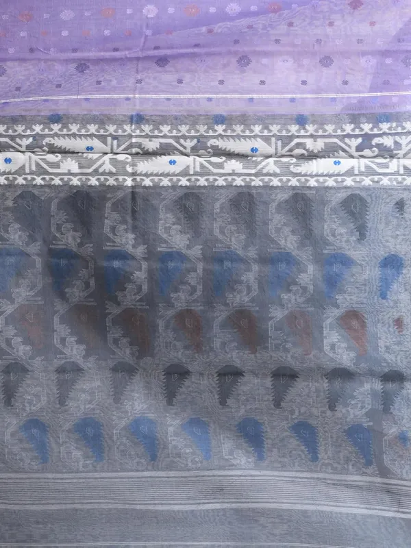 Lavender_&_Grey_Cotton_Silk_Bengal_Made_Soft_Dhakai_Jamdani_Saree_With_Blouse_Piece_For_Women