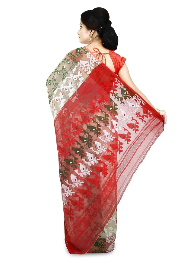 Multicolor_Dhakai_Jamdani_Cotton_Saree_Without_Blouse_Piece_For_Women
