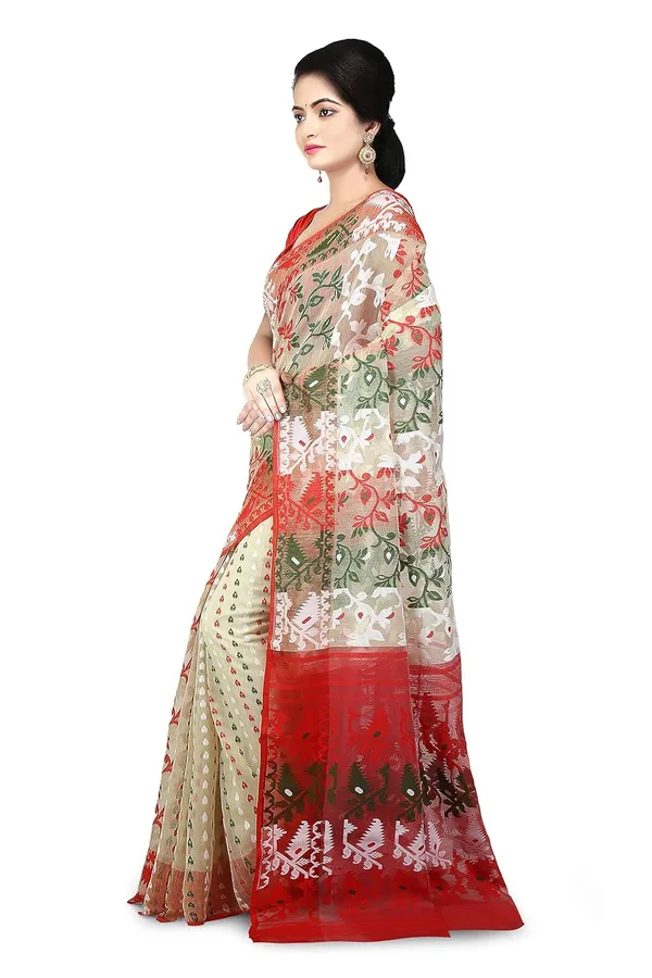 Multicolor_Dhakai_Jamdani_Cotton_Saree_Without_Blouse_Piece_For_Women