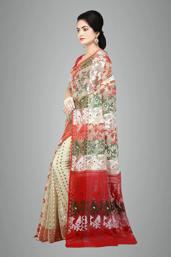 Multicolor_Dhakai_Jamdani_Cotton_Saree_Without_Blouse_Piece_For_Women