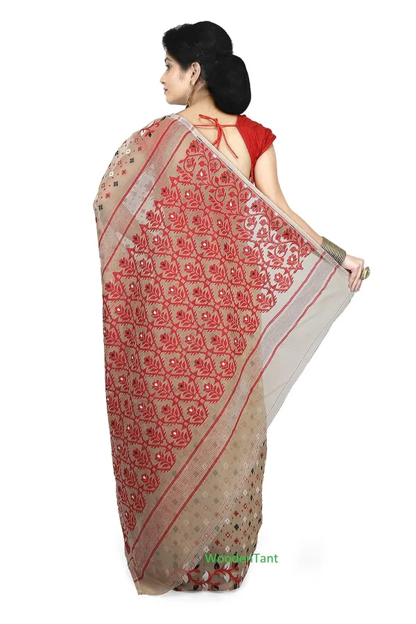 Beige_&_Red_Cotton_Silk_Saree_For_Women