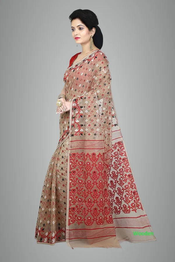 Beige_&_Red_Cotton_Silk_Saree_For_Women