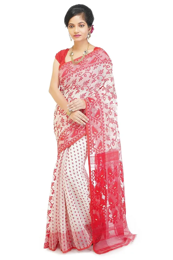 Multicolor_Dhakai_Jamdani_Cotton_Saree_Without_Blouse_Piece_For_Women