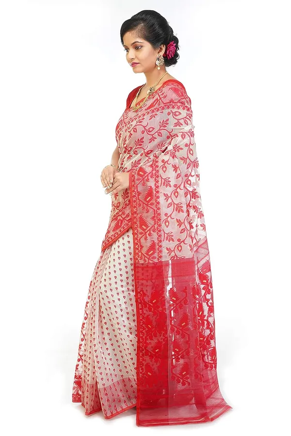 Multicolor_Dhakai_Jamdani_Cotton_Saree_Without_Blouse_Piece_For_Women