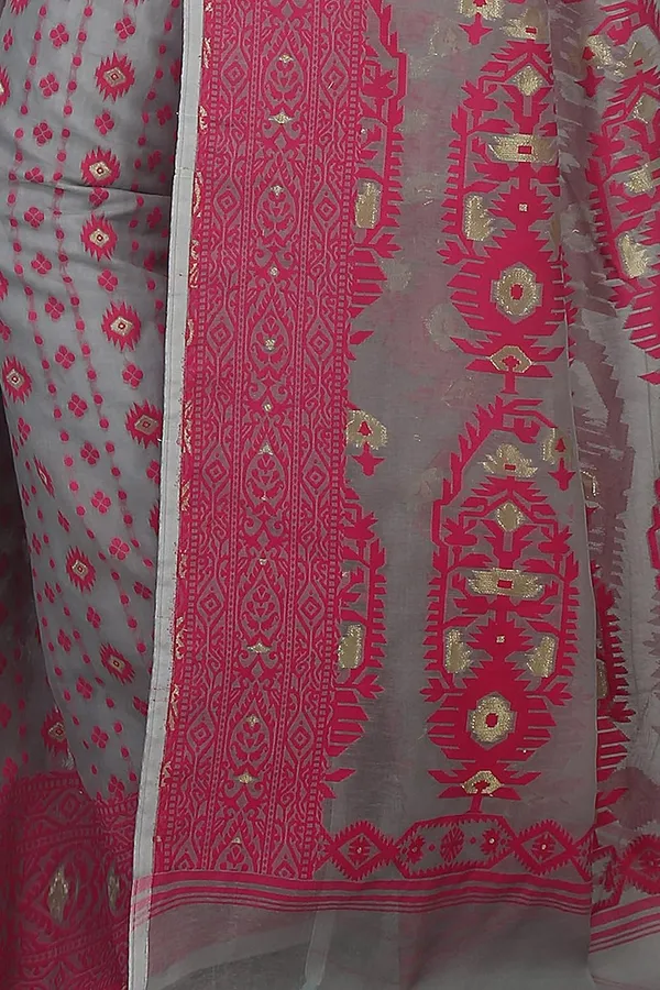 Light_Grey_Soft_Woven_Dhakai_Jamdani_Saree_Zari_Work_Without_Blouse_Piece_For_Women