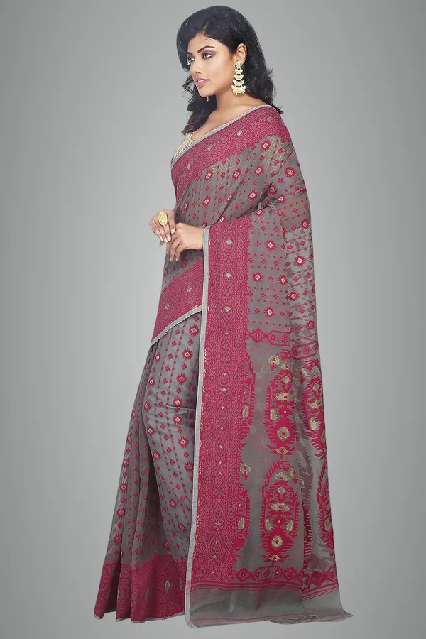 Light_Grey_Soft_Woven_Dhakai_Jamdani_Saree_Zari_Work_Without_Blouse_Piece_For_Women