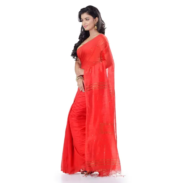 Red_Handloom_Cotton_Silk_Saree_With_Blouse_Piece_For_Women