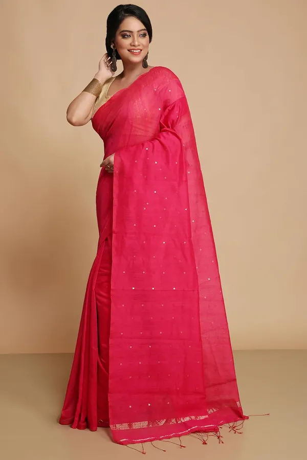 Pink_Cotton_Silk_Woven_Sequins_Saree_With_Blouse_Piece_For_Women