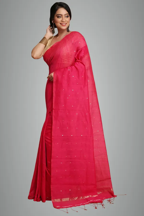 Pink_Cotton_Silk_Woven_Sequins_Saree_With_Blouse_Piece_For_Women
