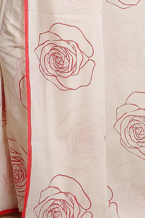 White_&_Red_Pure_Cotton_Traditional_Ethnic_Saree_With_Print_Elegant_61_Meter_Saree_Festive_Casual_Wear_For_Women