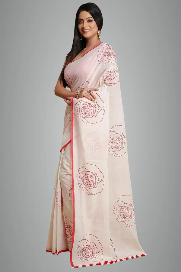White_&_Red_Pure_Cotton_Traditional_Ethnic_Saree_With_Print_Elegant_61_Meter_Saree_Festive_Casual_Wear_For_Women