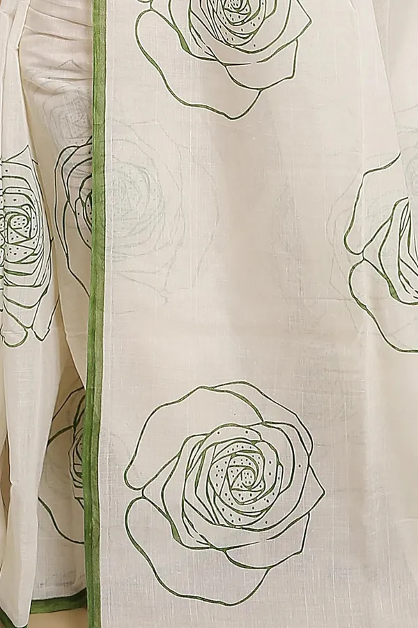 White_&_Green_Pure_Cotton_Traditional_Ethnic_Saree_With_Print_Elegant_61_Meter_Saree_Festive_Casual_Wear_For_Women