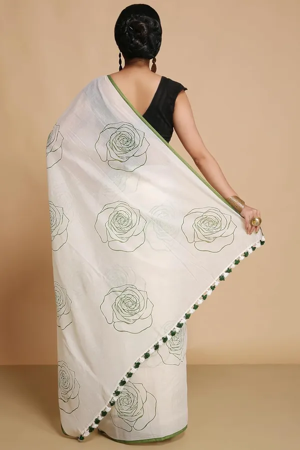 White_&_Green_Pure_Cotton_Traditional_Ethnic_Saree_With_Print_Elegant_61_Meter_Saree_Festive_Casual_Wear_For_Women