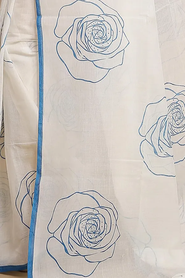 White_&_Blue_Pure_Cotton_Traditional_Ethnic_Saree_With_Print_Elegant_61_Meter_Saree_Festive_Casual_Wear_For_Women