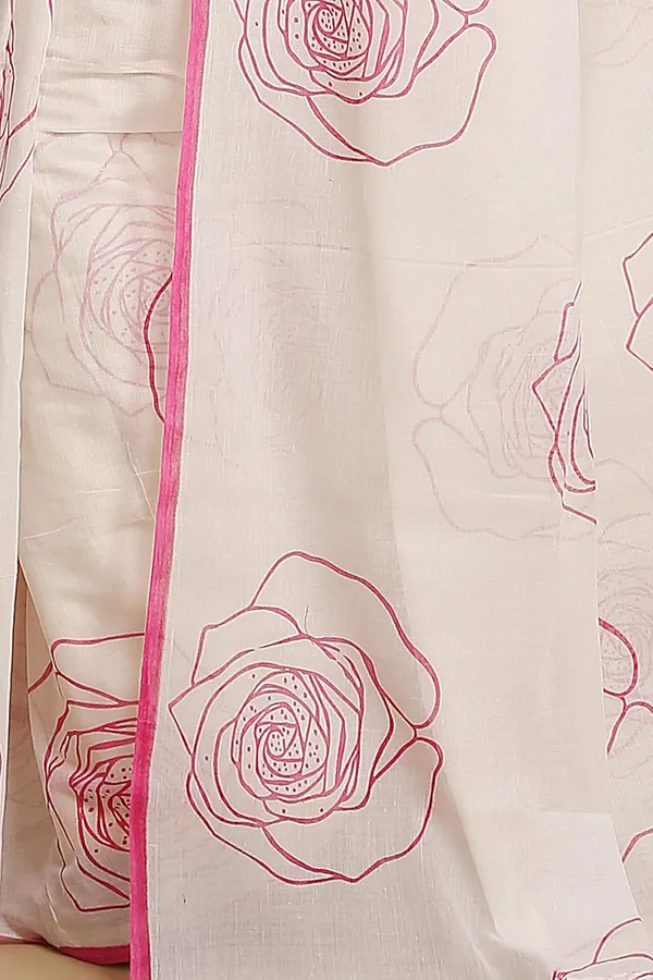 White_&_Pink_Pure_Cotton_Traditional_Ethnic_Saree_With_Print_Elegant_61_Meter_Saree_Festive_Casual_Wear_For_Women