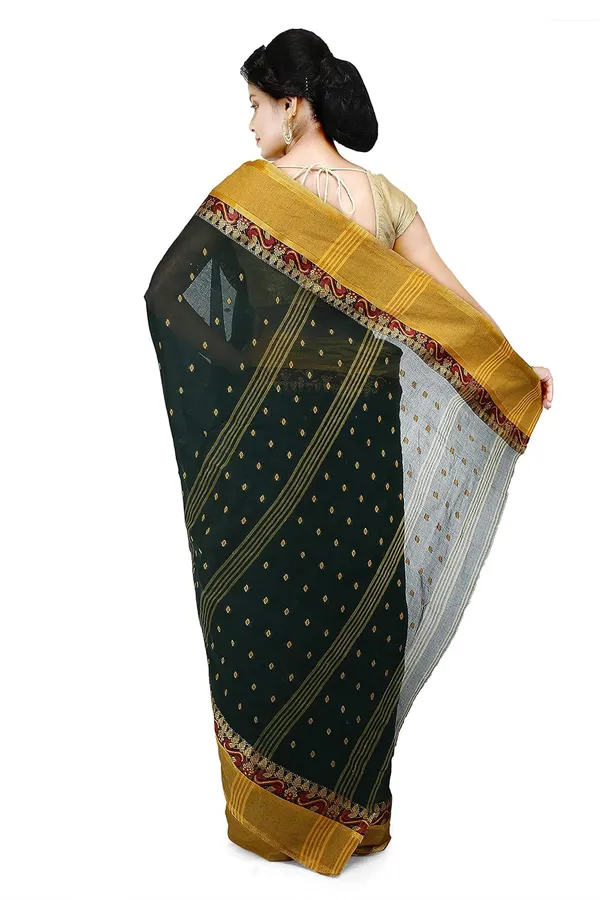 Dark_Mud_Green_Mad_Handloom_Cotton_Saree_With_Buti_Work_Without_Blouse_Piece_For_Women