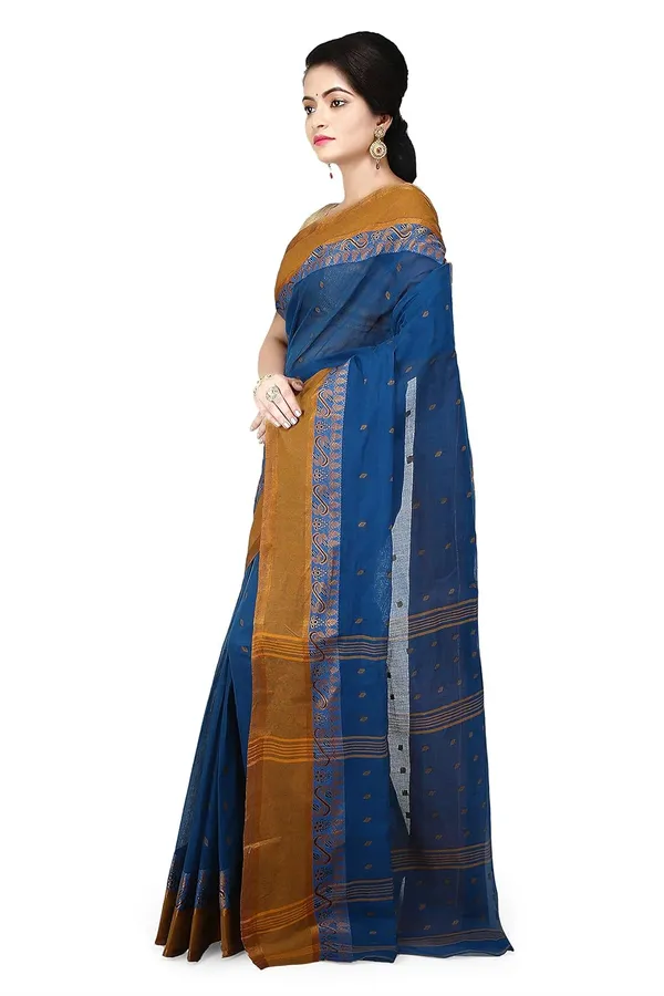 Blue_Handloom_Cotton_Saree_With_Buti_Work_Without_Blouse_Piece_For_Women