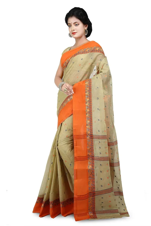 Beige_Handloom_Cotton_Saree_With_Buti_Work_Without_Blouse_Piece_For_Women