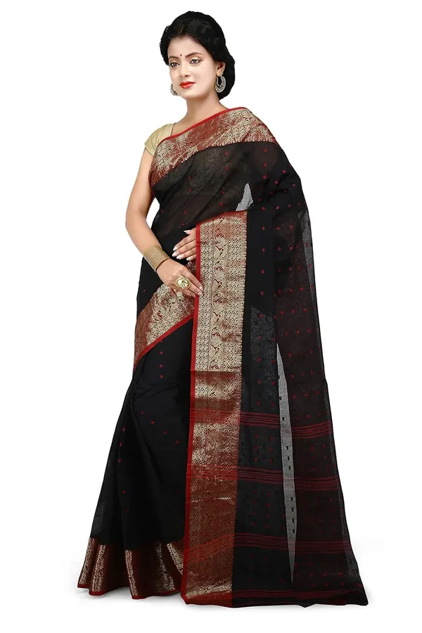 Black_Pure_Cotton_Saree_Without_Blouse_Piece_For_Women