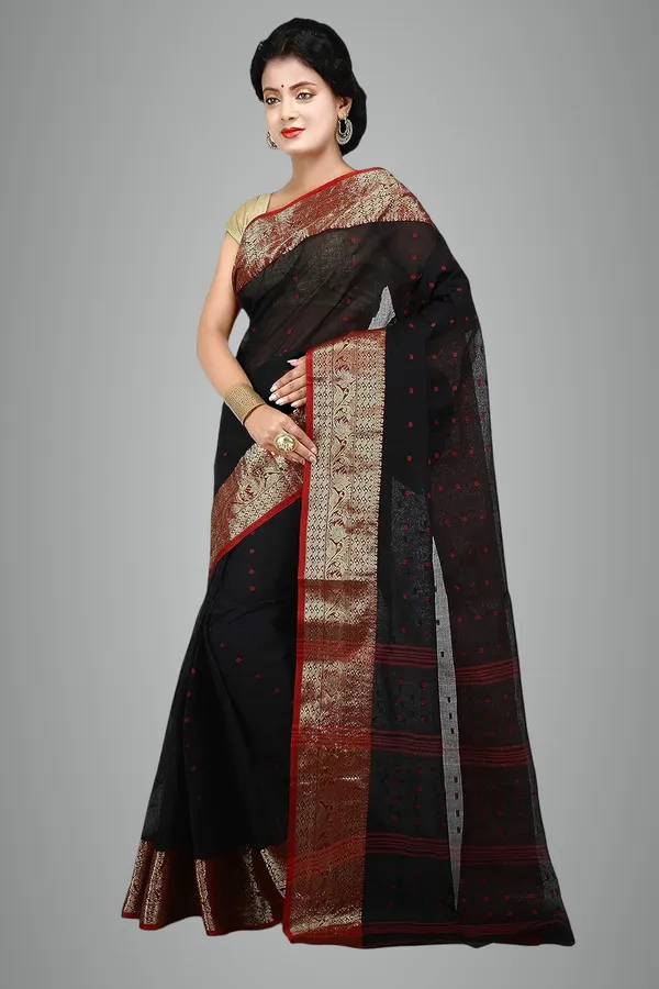 Black_Pure_Cotton_Saree_Without_Blouse_Piece_For_Women