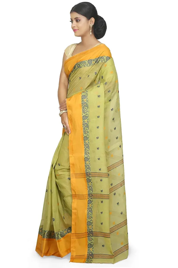 Light_Green_Pure_Cotton_Saree_Without_Blouse_Piece_For_Women
