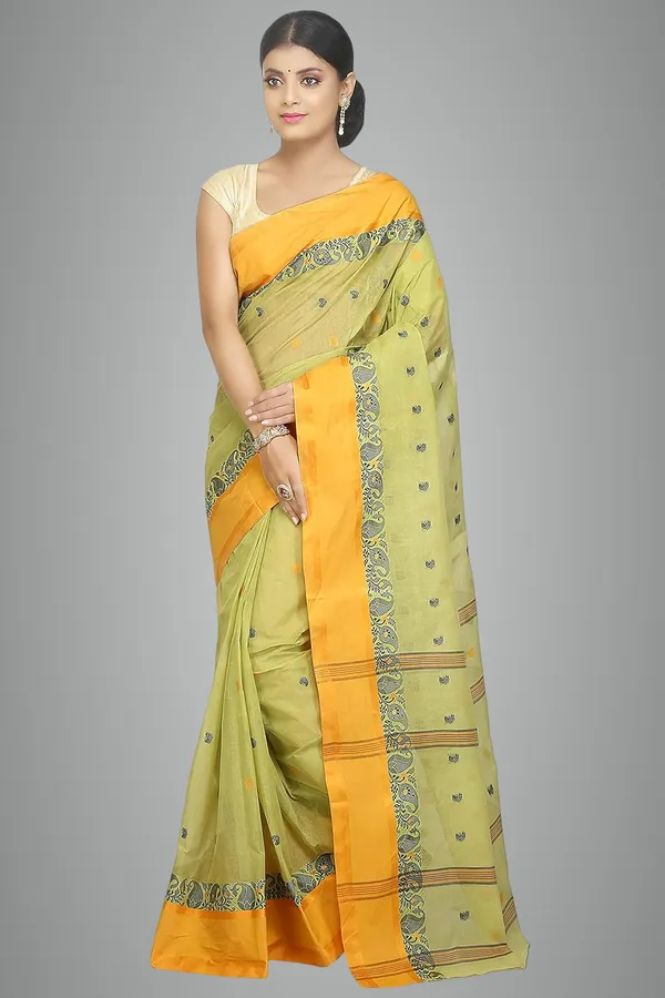 Light_Green_Pure_Cotton_Saree_Without_Blouse_Piece_For_Women