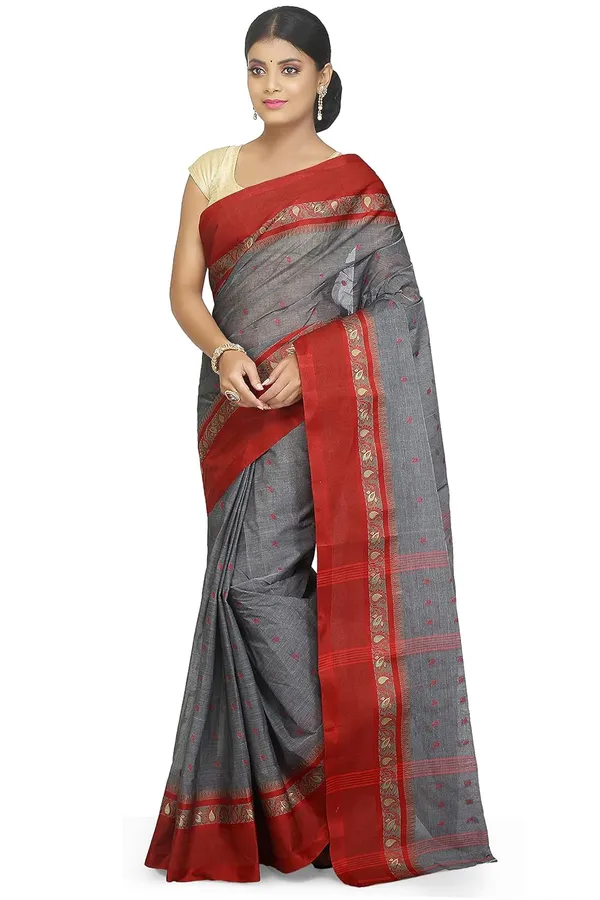 Grey_Pure_Cotton_Saree_Without_Blouse_Piece_For_Women