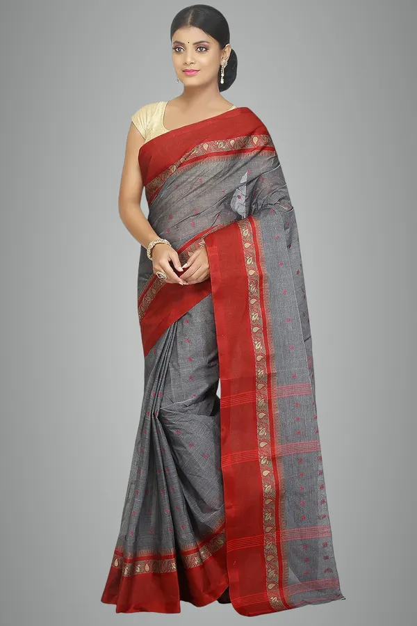 Grey_Pure_Cotton_Saree_Without_Blouse_Piece_For_Women