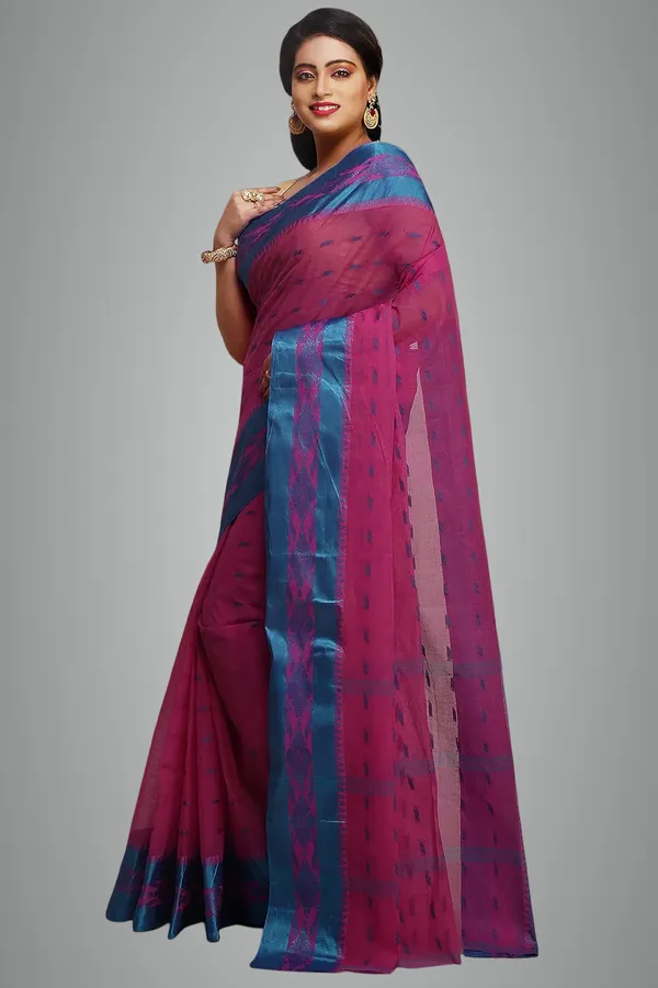 Pink_Cotton_Saree_With_Velvet_Border_Without_Blouse_Piece_For_Women