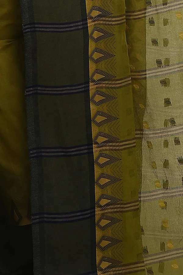 Olive_Green_Pure_Cotton_Saree_Without_Blouse_Piece_For_Women