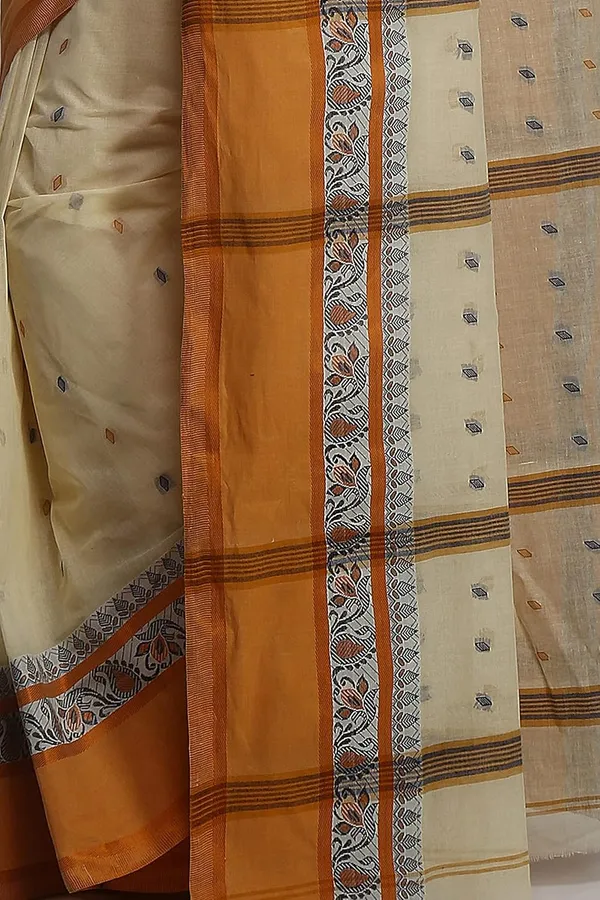 Light_Beige_Cream_Pure_Cotton_Saree_Without_Blouse_Piece_For_Women