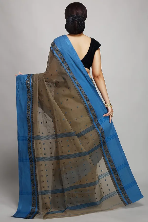 Dark_Beige_Pure_Cotton_Saree_Without_Blouse_Piece_For_Women