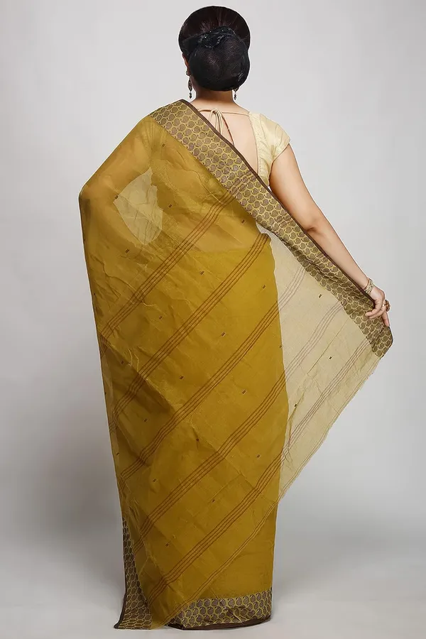 Mustard_Ochre_Cotton_Saree_Without_Blouse_Piece_For_Women