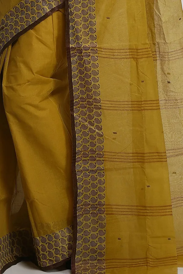 Mustard_Ochre_Cotton_Saree_Without_Blouse_Piece_For_Women