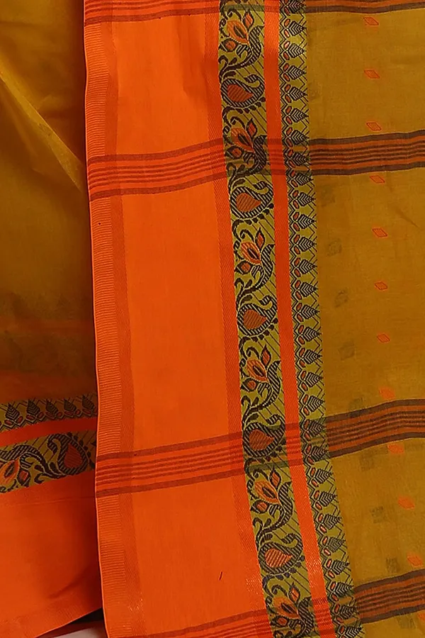 Mustard_Cotton_Saree_With_Starch_Bright_Solid_Border_Without_Blouse_Piece_For_Women