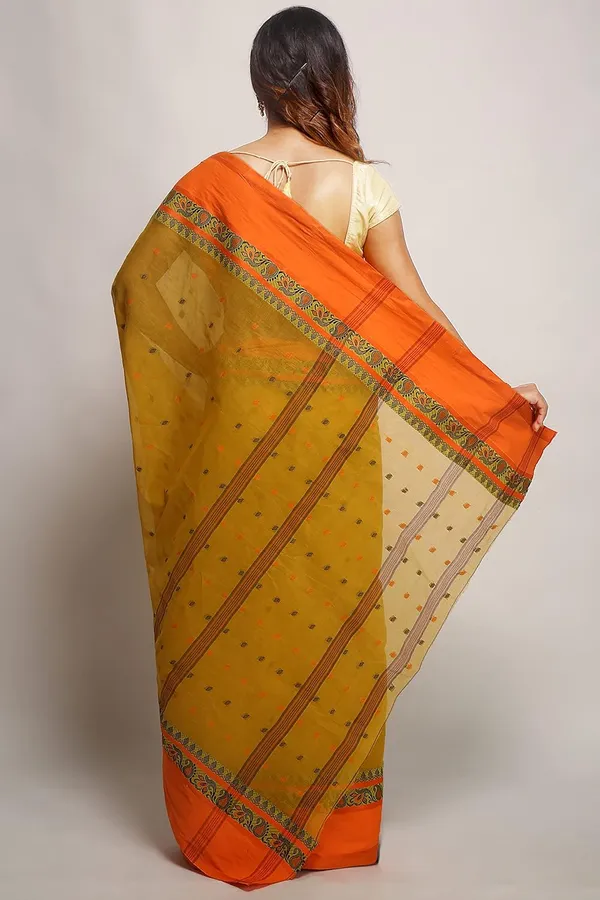 Mustard_Cotton_Saree_With_Starch_Bright_Solid_Border_Without_Blouse_Piece_For_Women