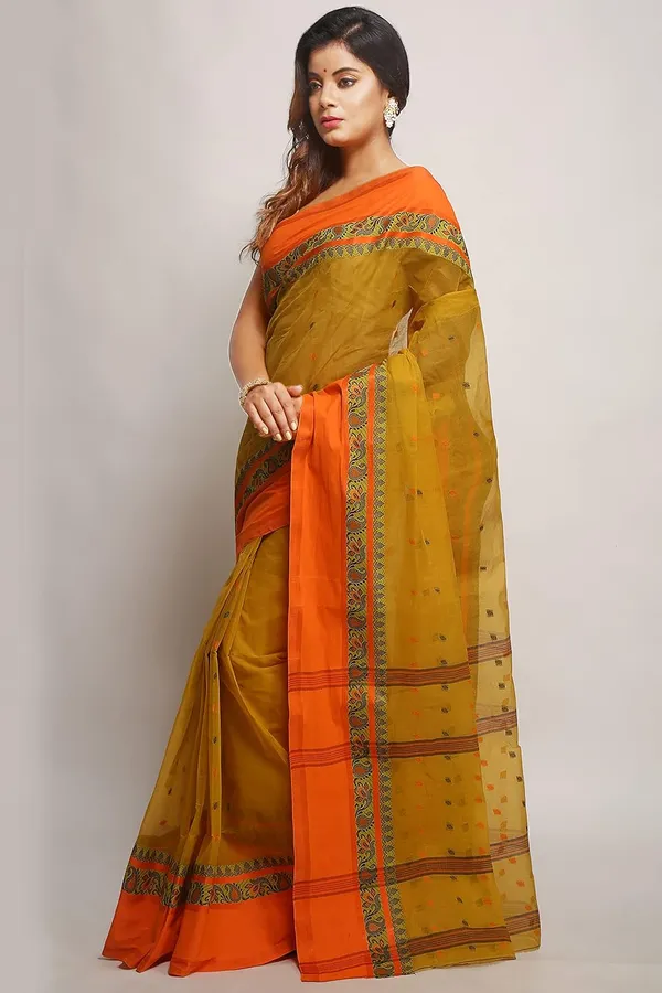 Mustard_Cotton_Saree_With_Starch_Bright_Solid_Border_Without_Blouse_Piece_For_Women
