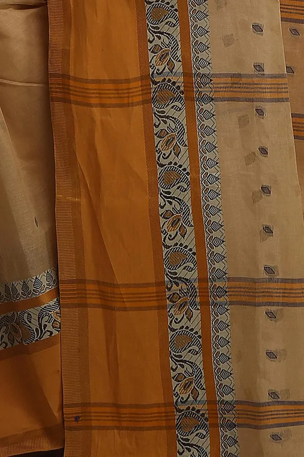 Brown_Cotton_Saree_With_Starch_Bright_Solid_Border_Without_Blouse_Piece_For_Women