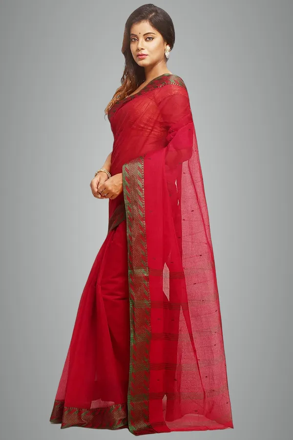 Red_Traditional_Bengali_Cotton_Saree_For_Women
