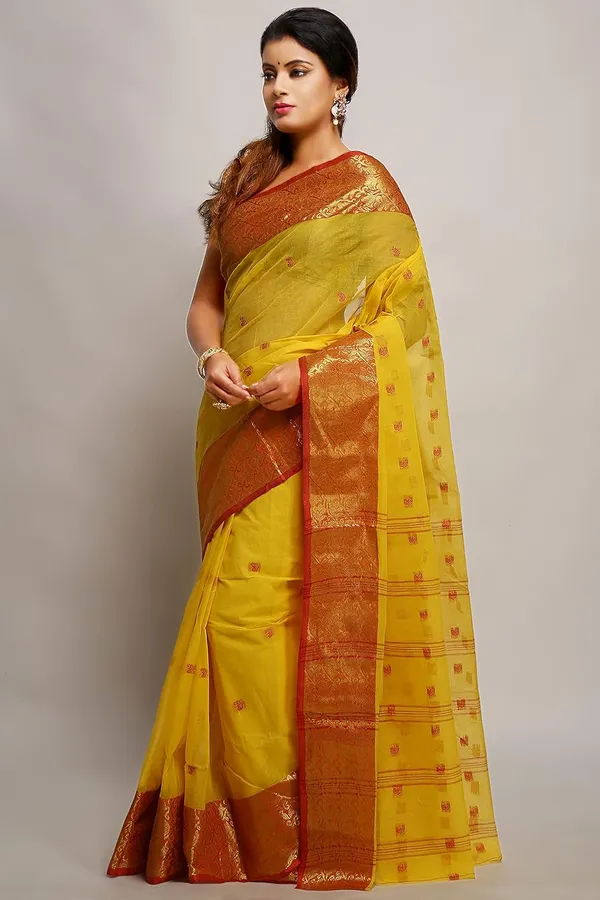 Yellow_Cotton_Saree_With_Designer_Zari_Border_Without_Blouse_Piece_For_Women