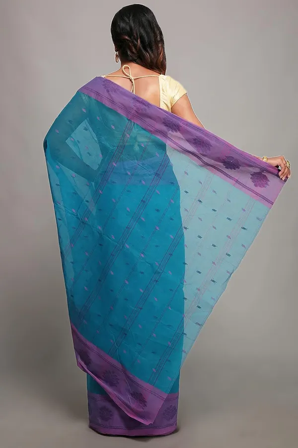 Aqua_Blue_Woven_Pure_Cotton_Saree_Without_Blouse_Piece_For_Women