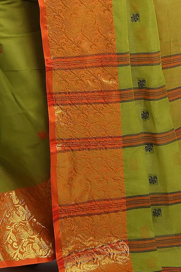 Pista_Green_Pure_Cotton_Saree_Without_Blouse_Piece_For_Women