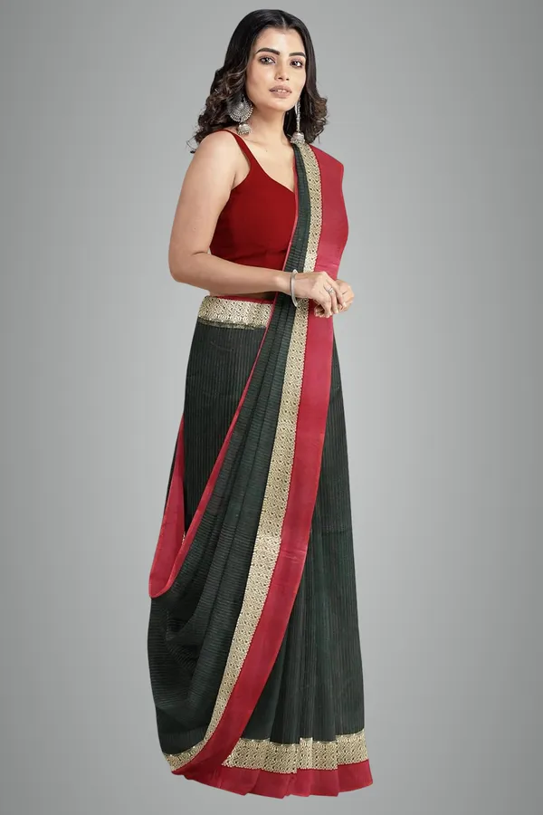 Dark_Green_Pure_Cotton_Saree_With_Checke_Design_For_Women