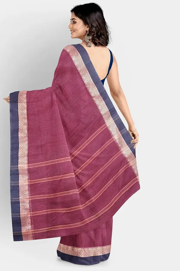 Pink_&_Blue_Pure_Cotton_Saree_With_Checke_Design_For_Women