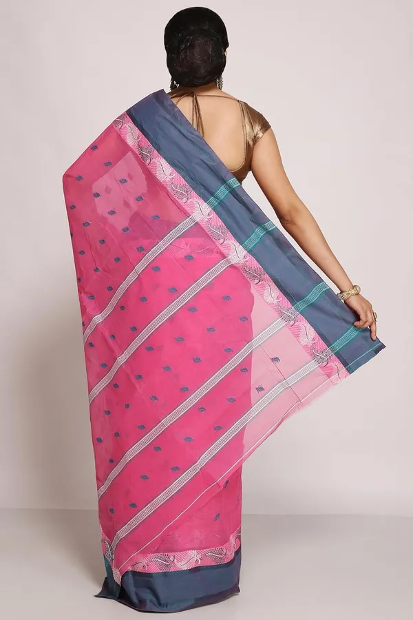 Pink_Pure_Cotton_Bengali_Saree_Without_Blouse_Piece_For_Women
