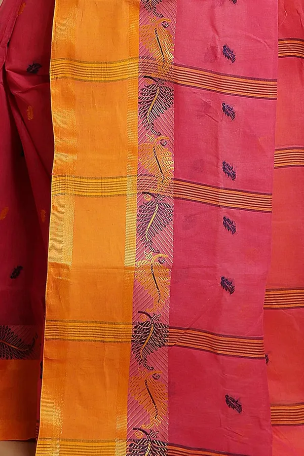 Pink_Pure_Cotton_Bengali_Saree_Without_Blouse_Piece_For_Women