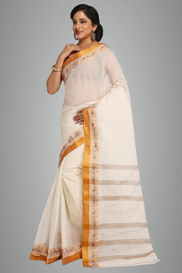 Off_White_Pure_Cotton_Saree_Designer_Velvet_Border_Without_Blouse_Piece_For_Women